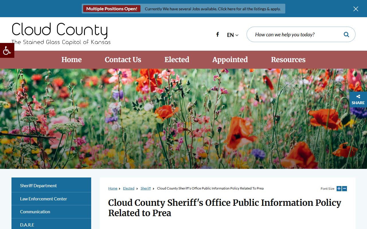 Cloud County arrest records and court charges PREA public information page