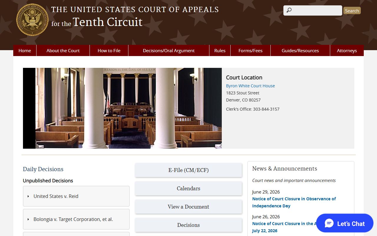 Cloud County court dockets U.S. Court of Appeals for the Tenth Circuit website