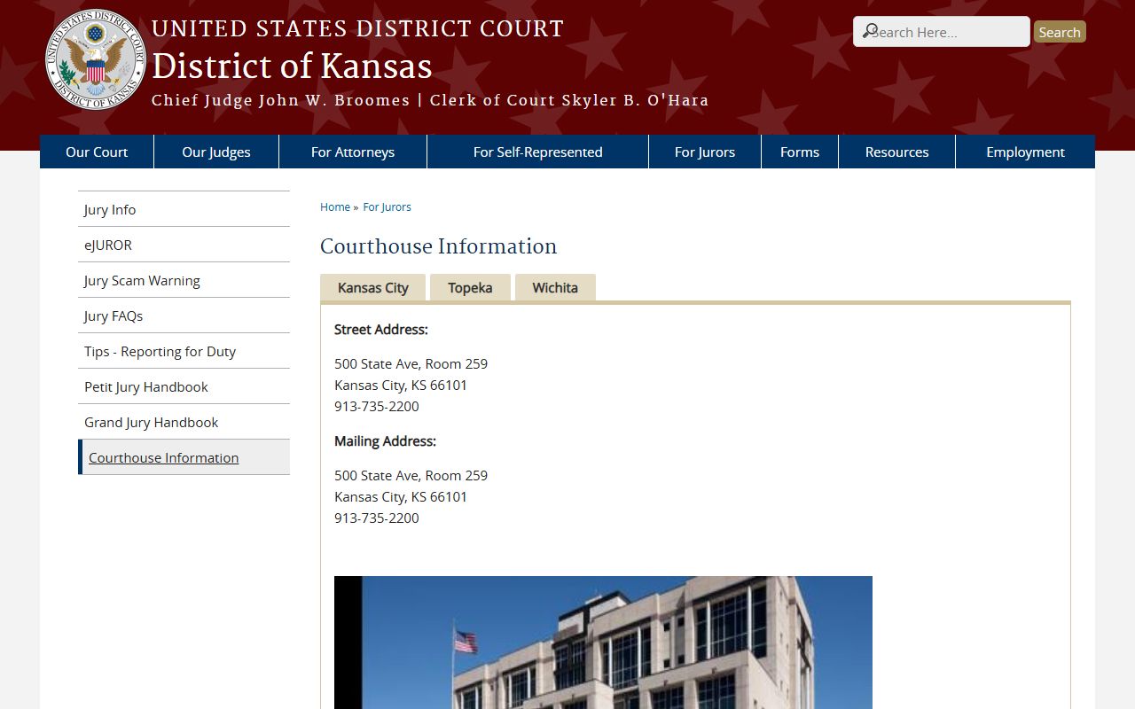 Cloud County court records District of Kansas courthouse information page for federal court locations
