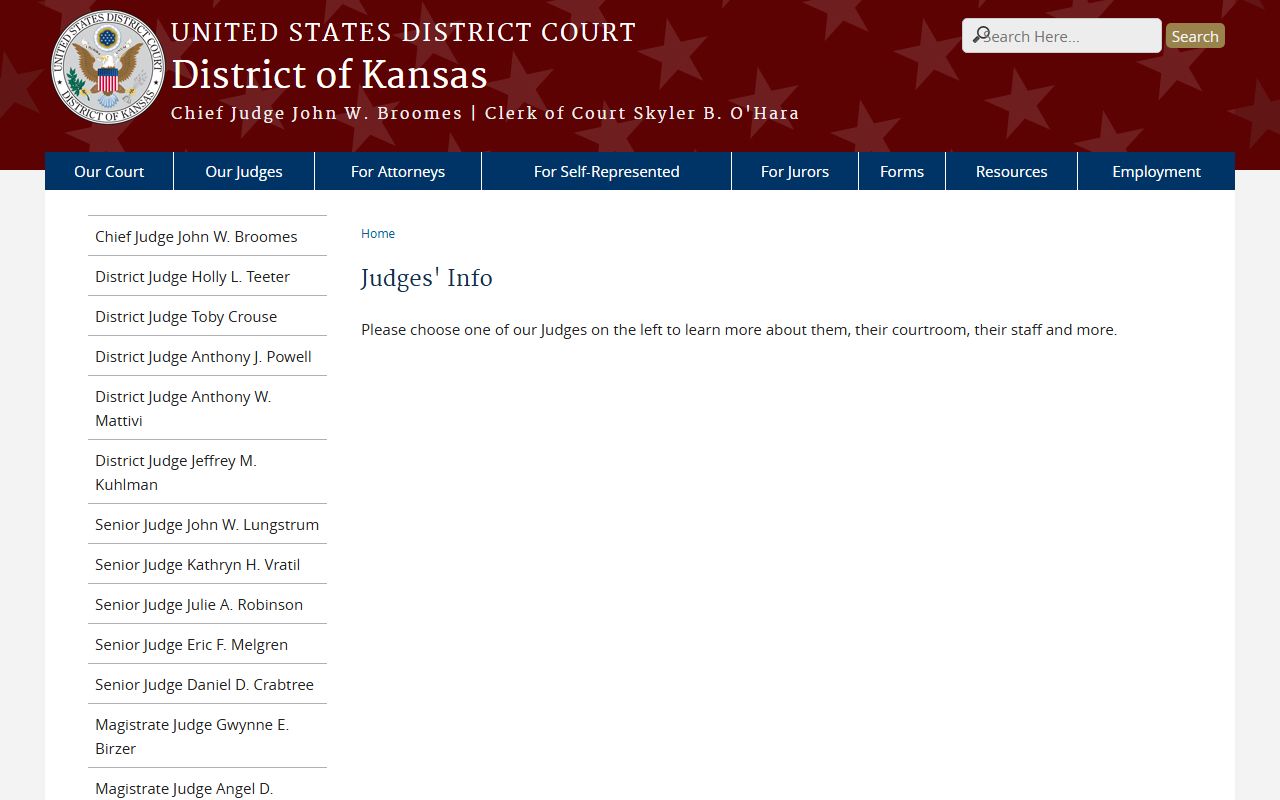 Cloud County court records District of Kansas judges information page for federal court administration