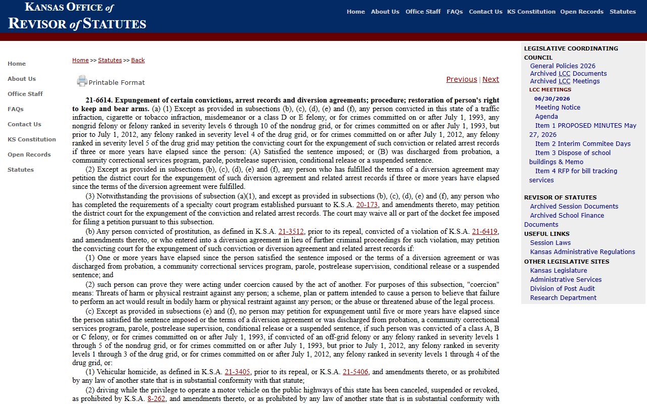 Cloud County criminal court records K.S.A. 21-6614 Kansas expungement statute page