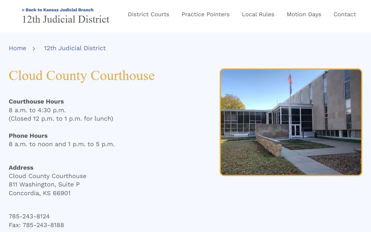 Cloud County District Court records and Kansas Judicial Branch courthouse information