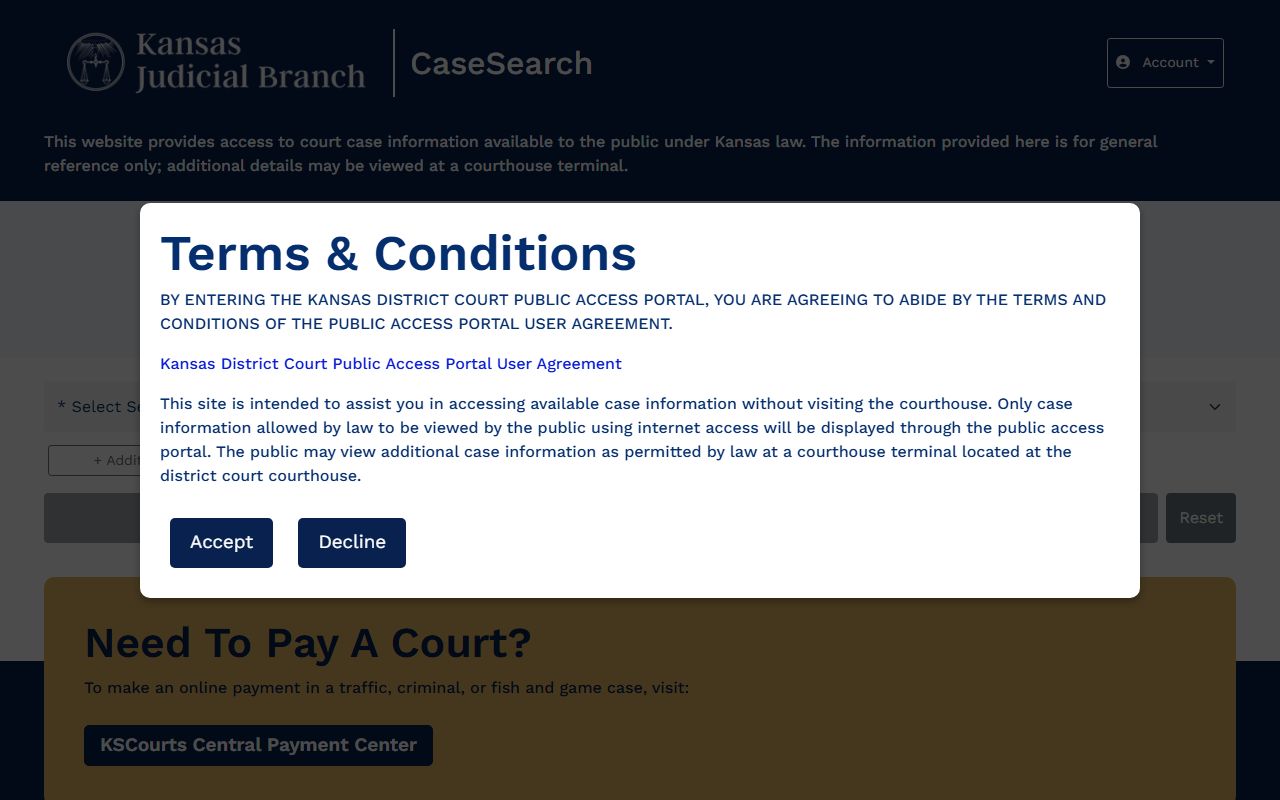 Cloud County Court records Kansas CaseSearch portal
