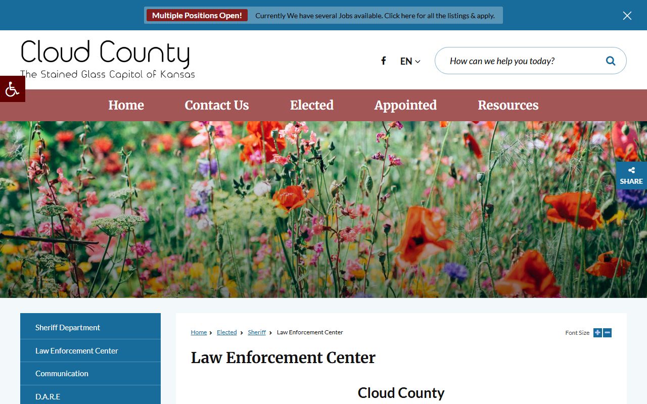 Cloud County inmate records Law Enforcement Center page