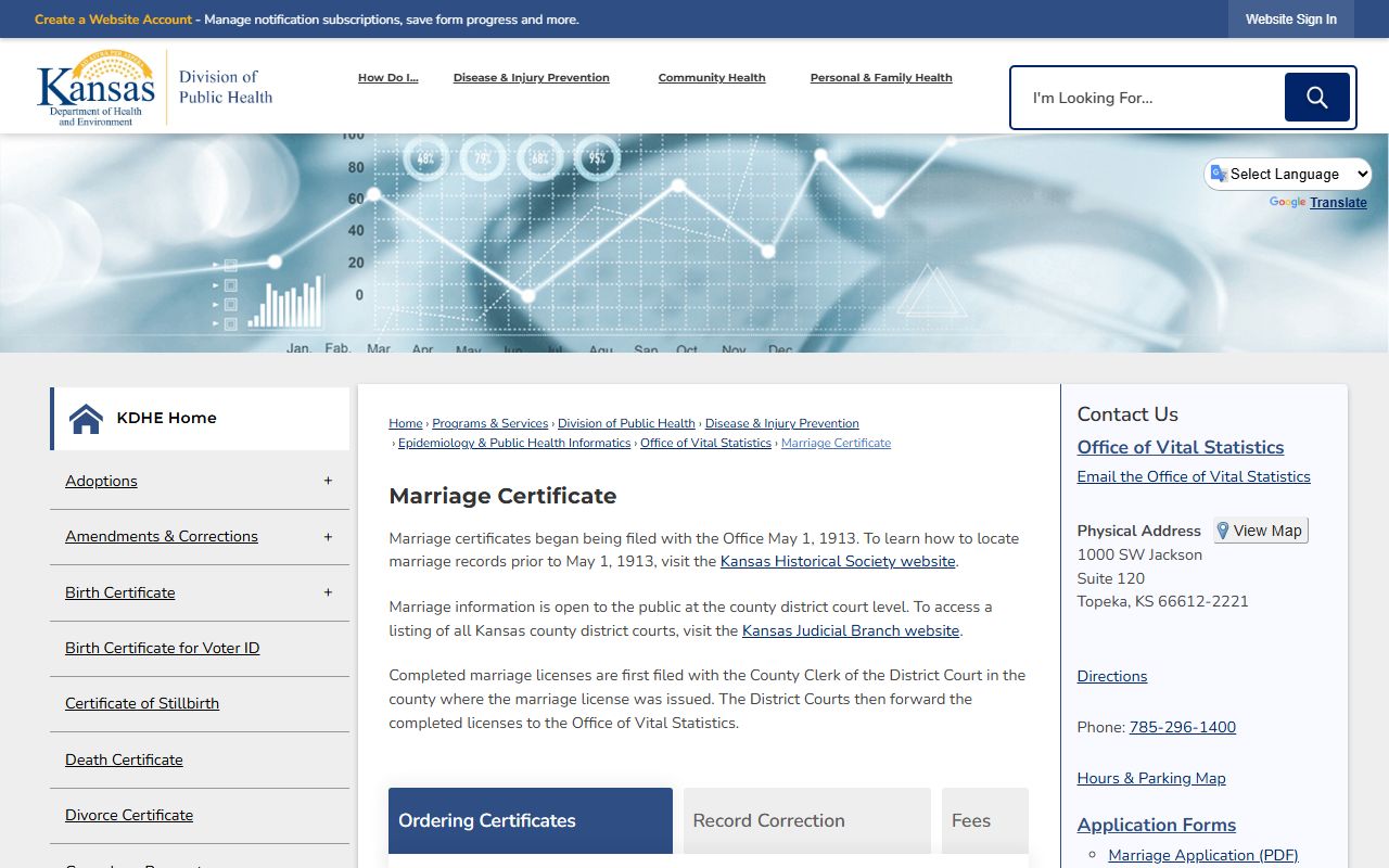 Cloud County marriage records KDHE marriage certificate order page