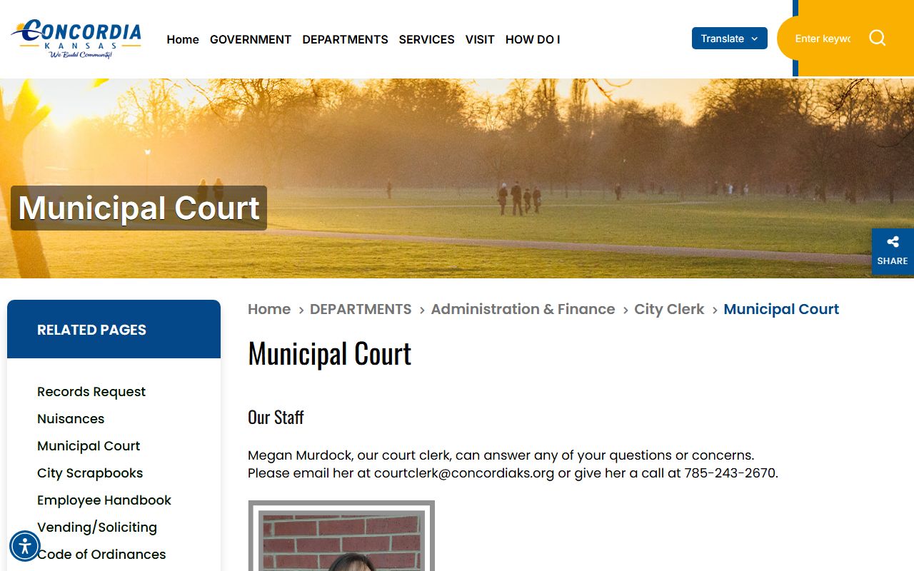 Cloud County traffic court records Concordia Municipal Court page