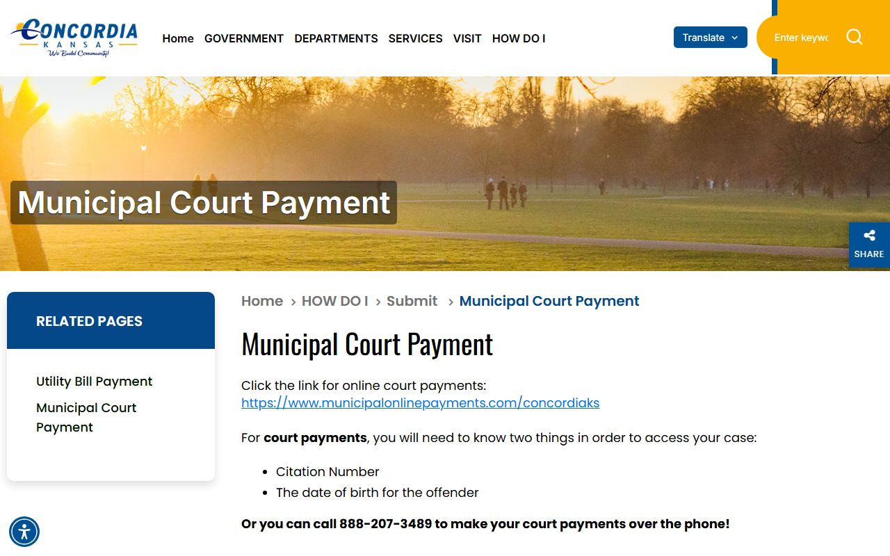 Cloud County traffic court records Concordia payment instructions