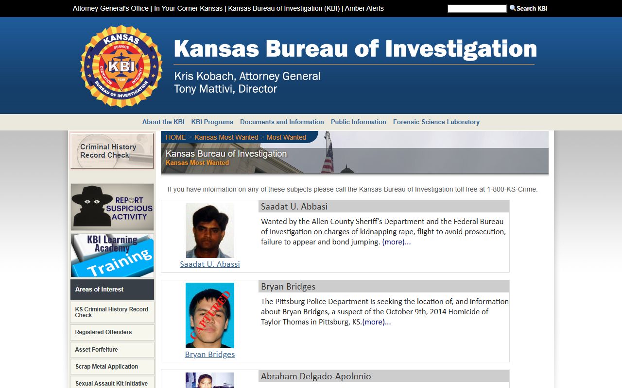 Cloud County warrant records Kansas Most Wanted page
